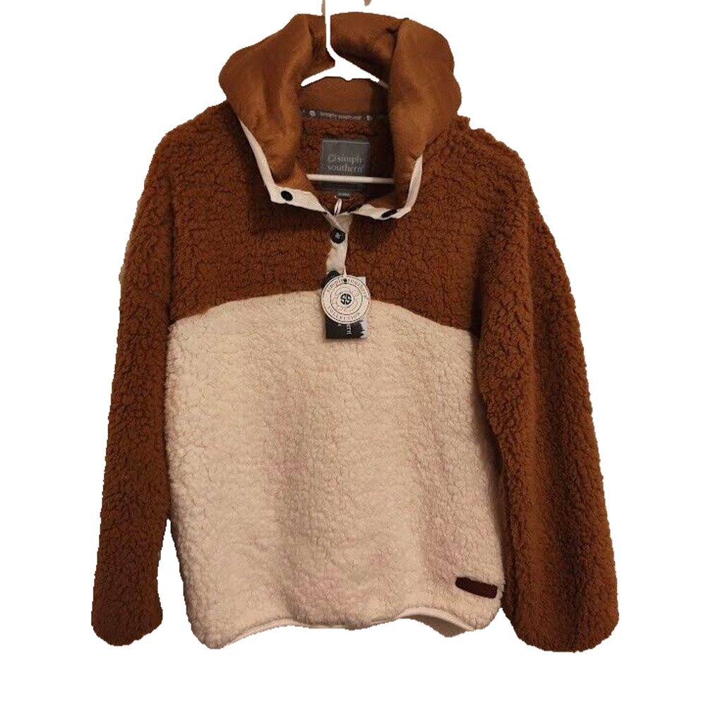 Simply Southern Outdoors NEW White Cream Brown Sz XL Fleece Hoodie Pullover